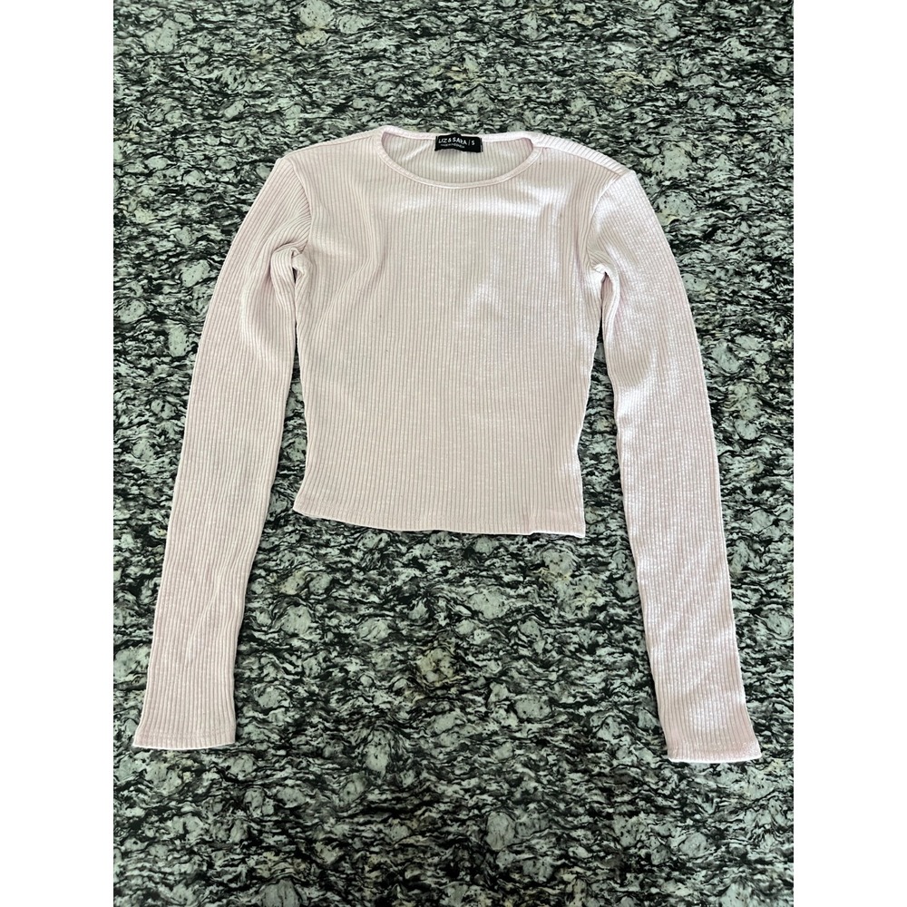 Liz & Sara‎ Cropped Knit Blouse Top Womens Small Pastel Pink Ribbed Casual Wear